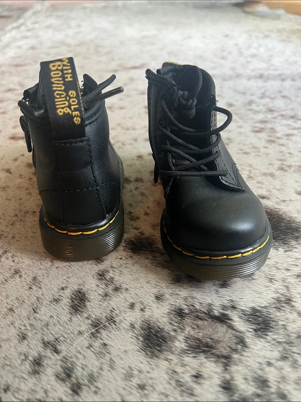 Toddler Dr. Martens Black Lace-Up Boots with Yellow Stitching- like new